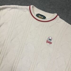 Vintage Nebraska Huskers Cable Knit Sweater Men's Large Beige Fisherman USA